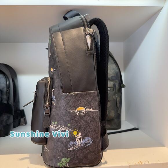 NWT Coach Men's Waist Backpack Signature Canvas Surf Print CBI31 Charcoal - Picture 5 of 10